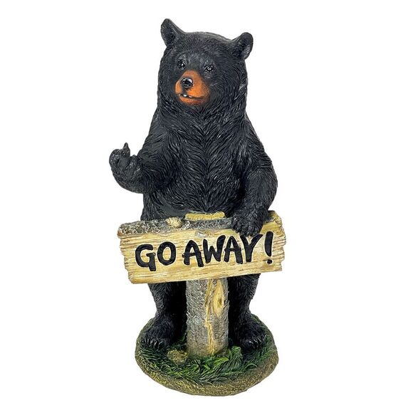 Rude Black Bear Statue with Go Away Sign 15